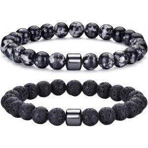 ⚡Rankeef Men2 Grey Lava rock Tiger Eye 8MM Natural Stone Crystal Beaded Bracelet
